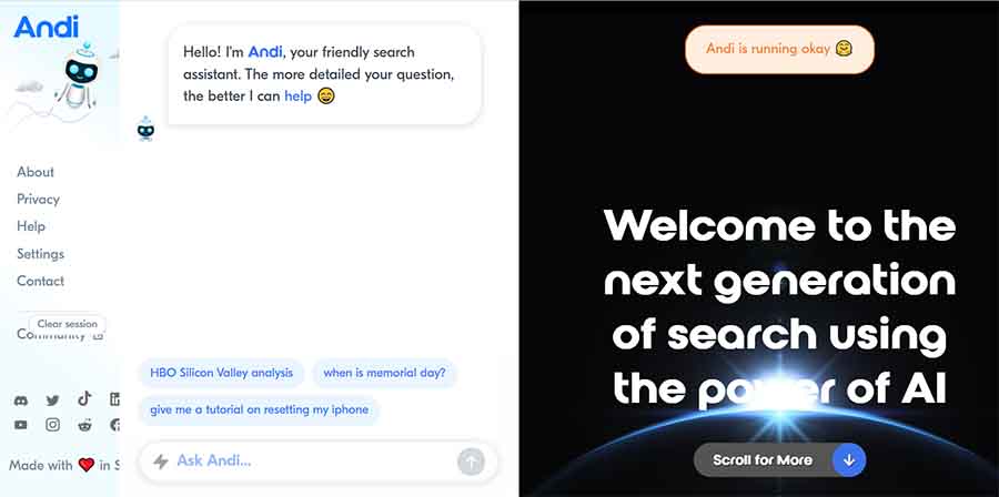 موتور جستجوی هوش مصنوعی andisearch