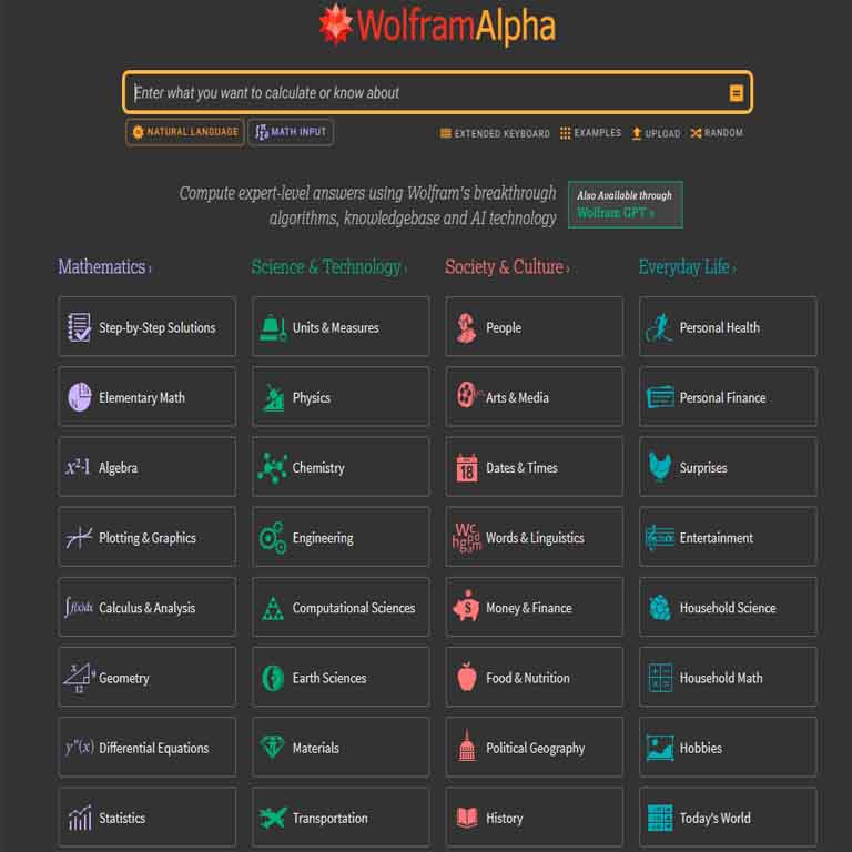 wolframalpha هوش مصنوعی ویژه محققین و دانش آموزان